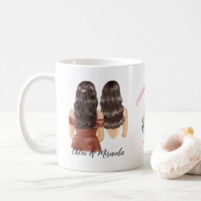 Taza De Café Elegante Moda floral Brunette Bridesmaid Propuesta (Con donut)