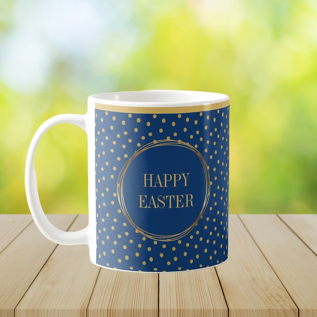 Taza De Café Elegante Moda Oro Polka puntos Feliz Pascua (Elegant Chic Gold Polka Dots Happy Easter Coffee Mug)