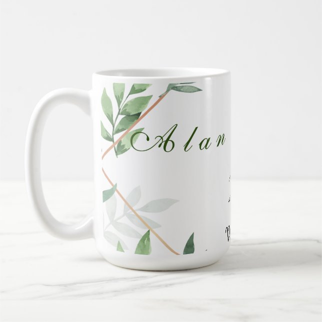 Taza De Café Elegante Moda Verde Botánico 25º Boda Gift Mug (Izquierda)