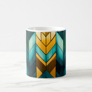 Taza De Café Elegante Moderno Abstracto Dorado Verde Geométrico