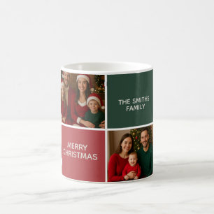 Taza De Café Elegante moderno collage de Navidad en Sage ROJO