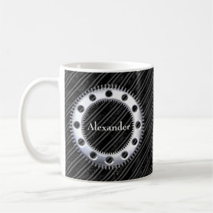 Taza De Café Elegante moderno negro y rayas grises