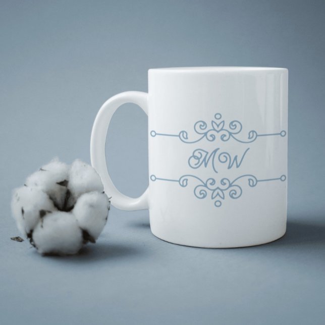 Taza De Café Elegante Monograma azul turbio y ondulante (Subido por el creador)
