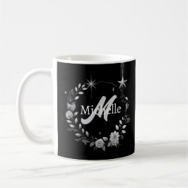 Taza De Café Elegante Monograma Black Silver Script