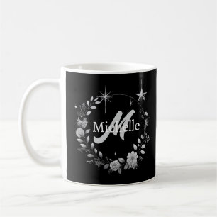 Taza De Café Elegante Monograma Black Silver Script