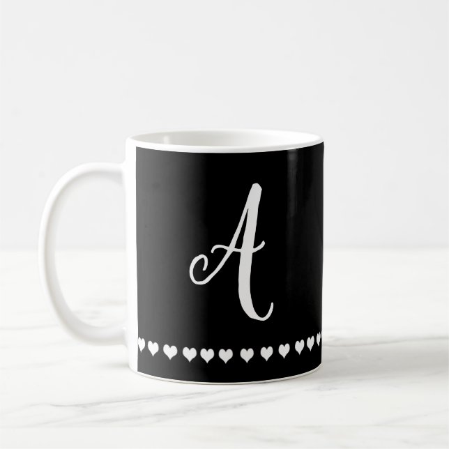 Taza De Café Elegante Monograma Blanco y Negro Inicial (Izquierda)