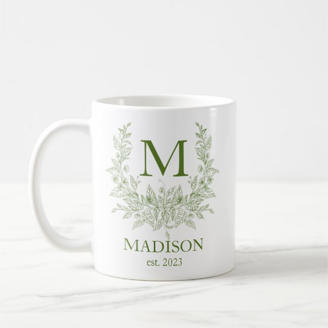 Taza De Café Elegante Monograma café personalizado Mug (Izquierda)