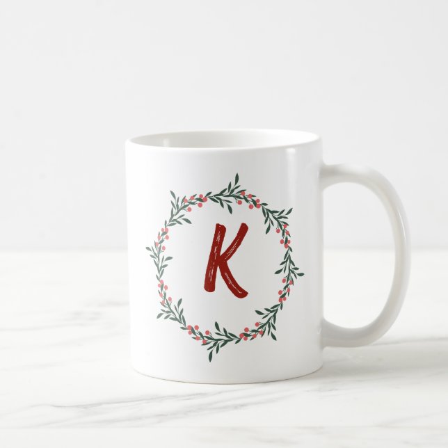 Taza De Café Elegante Monograma de Floral Navidades iniciales (Derecha)