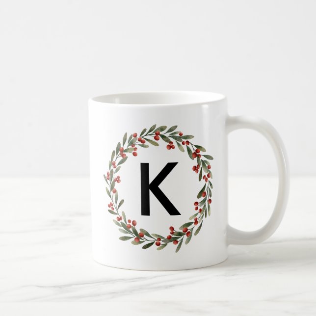 Taza De Café Elegante Monograma de Floral Navidades iniciales (Derecha)