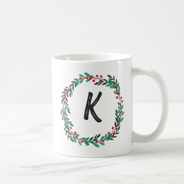 Taza De Café Elegante Monograma de Floral Navidades iniciales (Derecha)