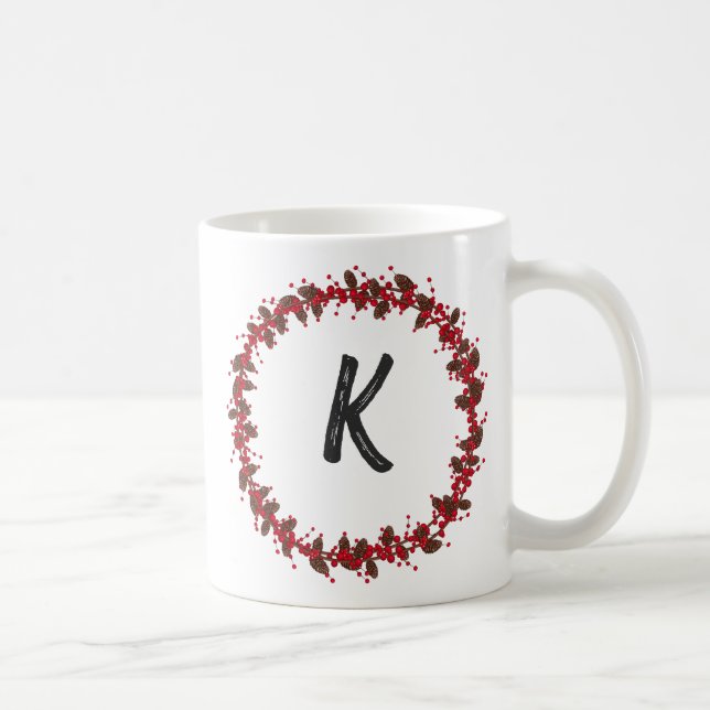 Taza De Café Elegante Monograma de Floral Navidades iniciales (Derecha)