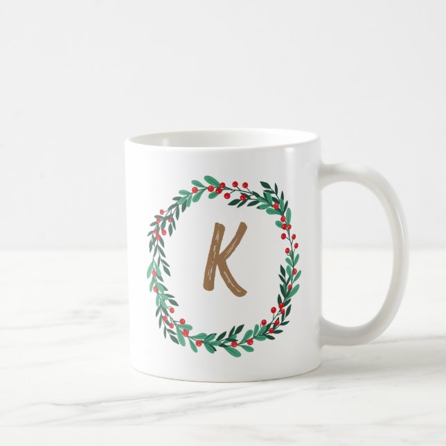Taza De Café Elegante Monograma de Floral Navidades iniciales (Derecha)