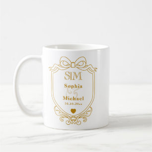 Taza De Café Elegante Monograma de Iniciales Doradas Personaliz