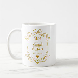 Taza De Café Elegante Monograma de Iniciales Doradas Personaliz