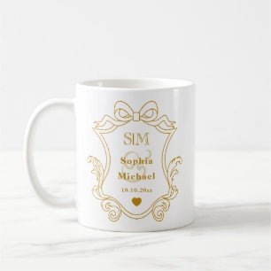 Taza De Café Elegante Monograma de Iniciales Doradas Personaliz