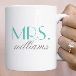 Taza De Café Elegante Monograma de Mrs de Boda Aqua