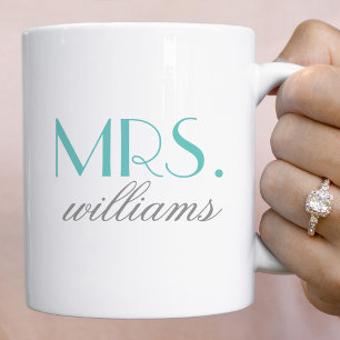 Taza De Café Elegante Monograma de Mrs de Boda Aqua