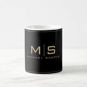 Taza De Café Elegante Monograma de Nombre en Oro Negro