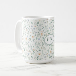 Taza De Café Elegante Monograma de Nombre Floral Botánico en Ac