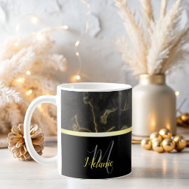 Taza De Café elegante Monograma de oro de mármol negro Café Mug