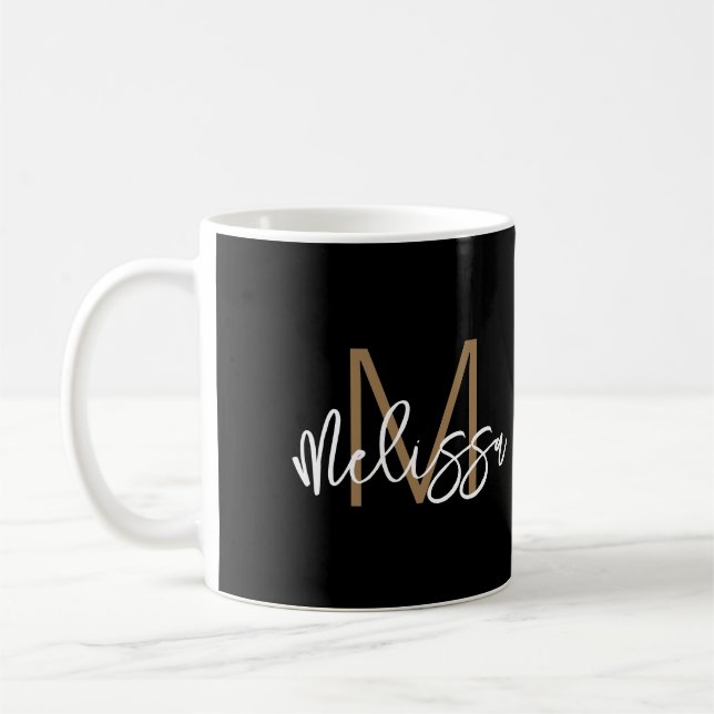 Taza De Café Elegante Monograma de Oro Negro Nombre de Script I (Izquierda)
