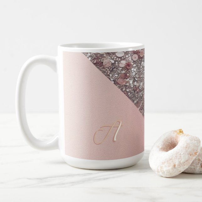 Taza De Café Elegante Monograma de Oro Rosa (Con donut)