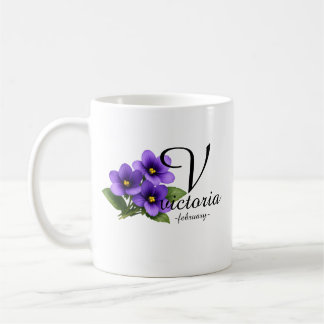Taza De Café Elegante Monograma de Violeta de Febrero – Victori