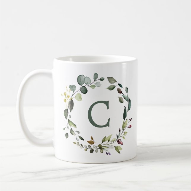 Taza De Café Elegante Monograma de Wreath de vegetación botánic (Izquierda)