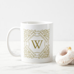 Taza De Café Elegante Monograma dorado Marco ornamental