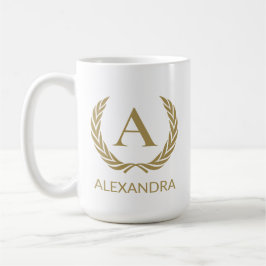 Taza De Café Elegante monograma dorado y nombre