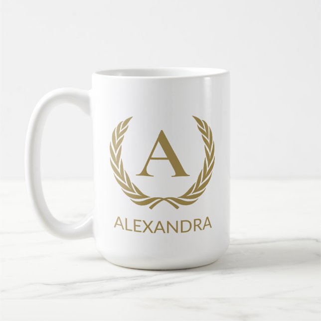 Taza De Café Elegante monograma dorado y nombre (Izquierda)
