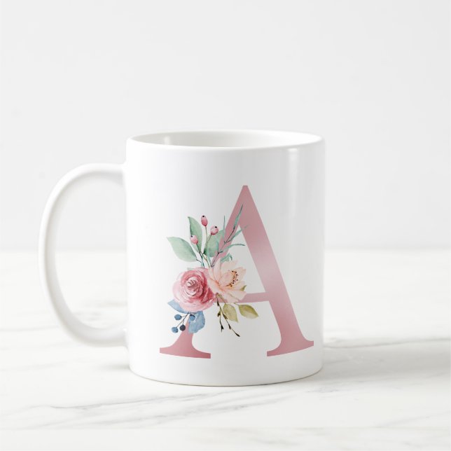 Taza De Café Elegante Monograma Floral A Mug (Izquierda)
