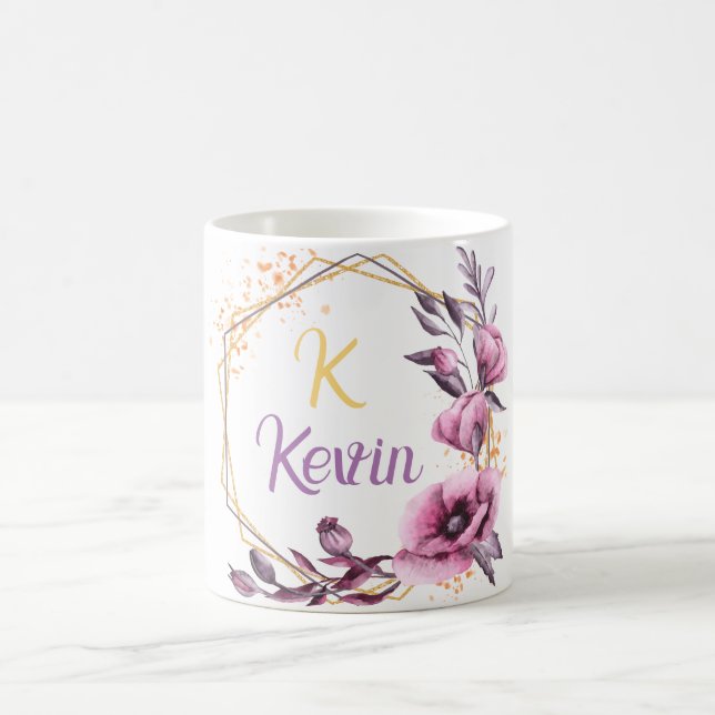 Taza De Café Elegante Monograma Floral Nombre personalizado de  (Centro)