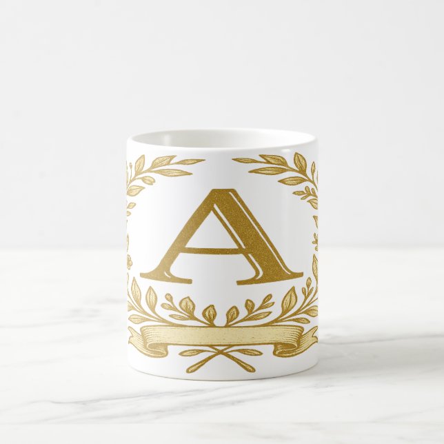 Taza De Café Elegante Monograma Floral - Personalizado Inicial  (Centro)