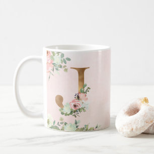 Taza De Café Elegante Monograma Floral Rosa J Café Mug