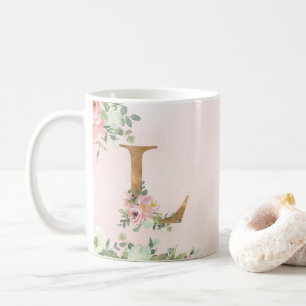 Taza De Café Elegante Monograma Floral Rosa L Café Mug