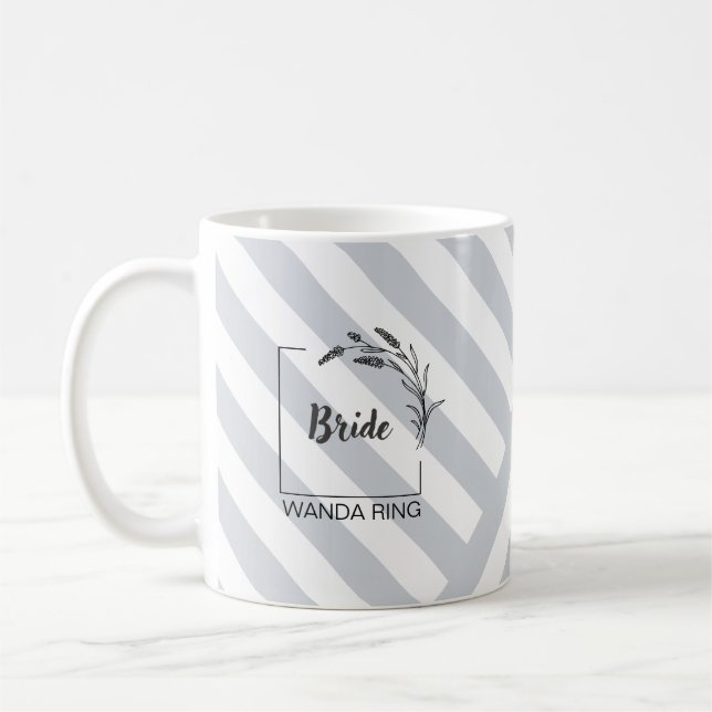Taza De Café Elegante Monograma Gris Striped Mug (Izquierda)