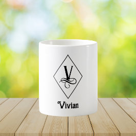 Taza De Café Elegante Monograma Inicial Geométrico V