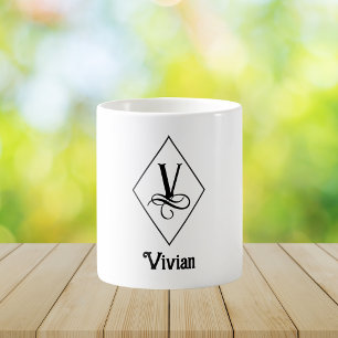 Taza De Café Elegante Monograma Inicial Geométrico V
