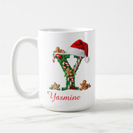 Taza De Café Elegante monograma inicial Y feliz Navidad 
