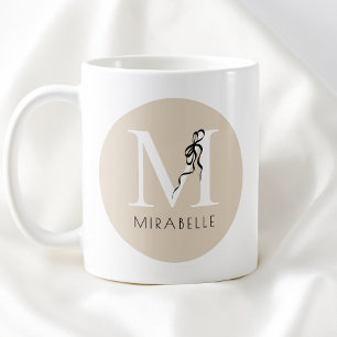 Taza De Café Elegante Monograma Lindo Inicial Arco Negro Marrón