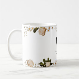 Taza De Café Elegante Monograma 'M' Floral inicial Mug