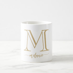 Taza De Café Elegante Monograma Moderno Mug Blanco Oro