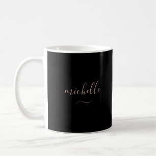 Taza De Café Elegante Monograma Negro Nombre en letra script co
