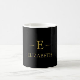 Taza De Café Elegante Monograma negro y dorado Mug