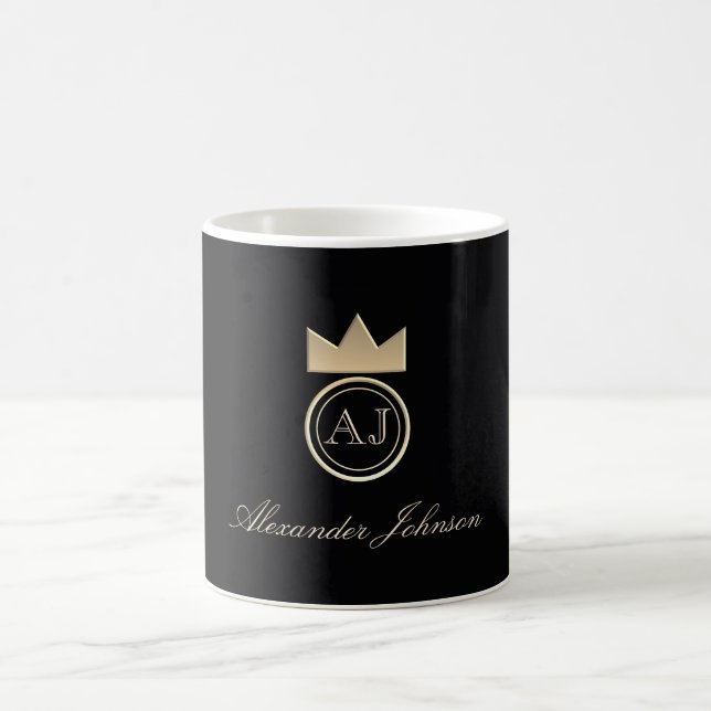 Taza De Café Elegante Monograma Negro y Oro (Centro)