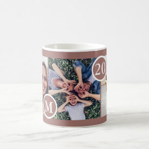 Taza De Café Elegante Monograma Neutral de tres fotografías y a