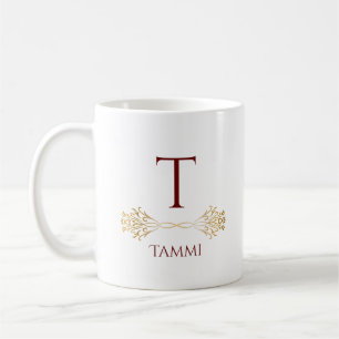 Taza De Café Elegante Monograma Original Nombre Feliz Navidad