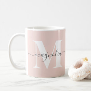 Taza De Café Elegante Monograma Personalizado Rosa Beige Inicia