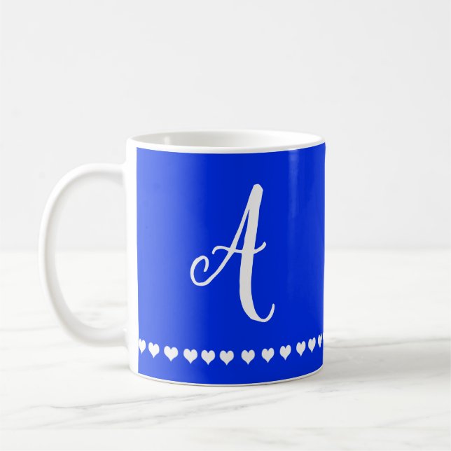 Taza De Café Elegante Monograma Real Azul y Blanco Inicial (Izquierda)